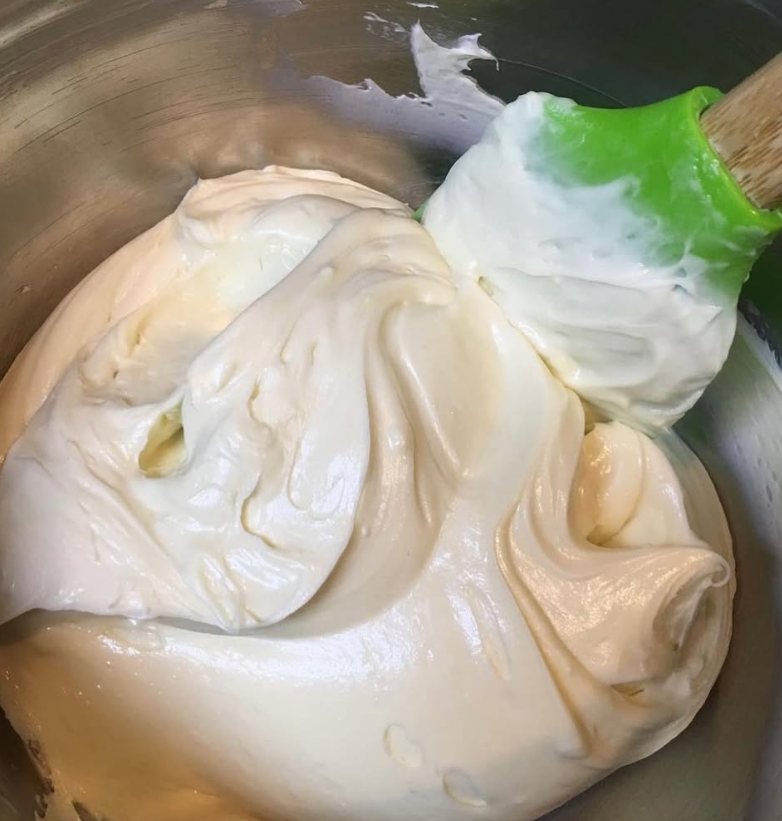 A freshly whipped batch in a mixing bowl